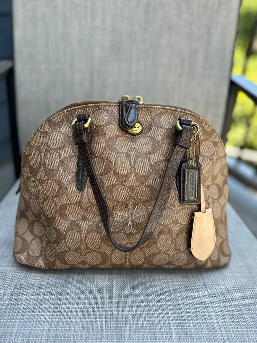 Coach Signature Dome Peyton Cora  Top Handle Zip Satchel Handbag
